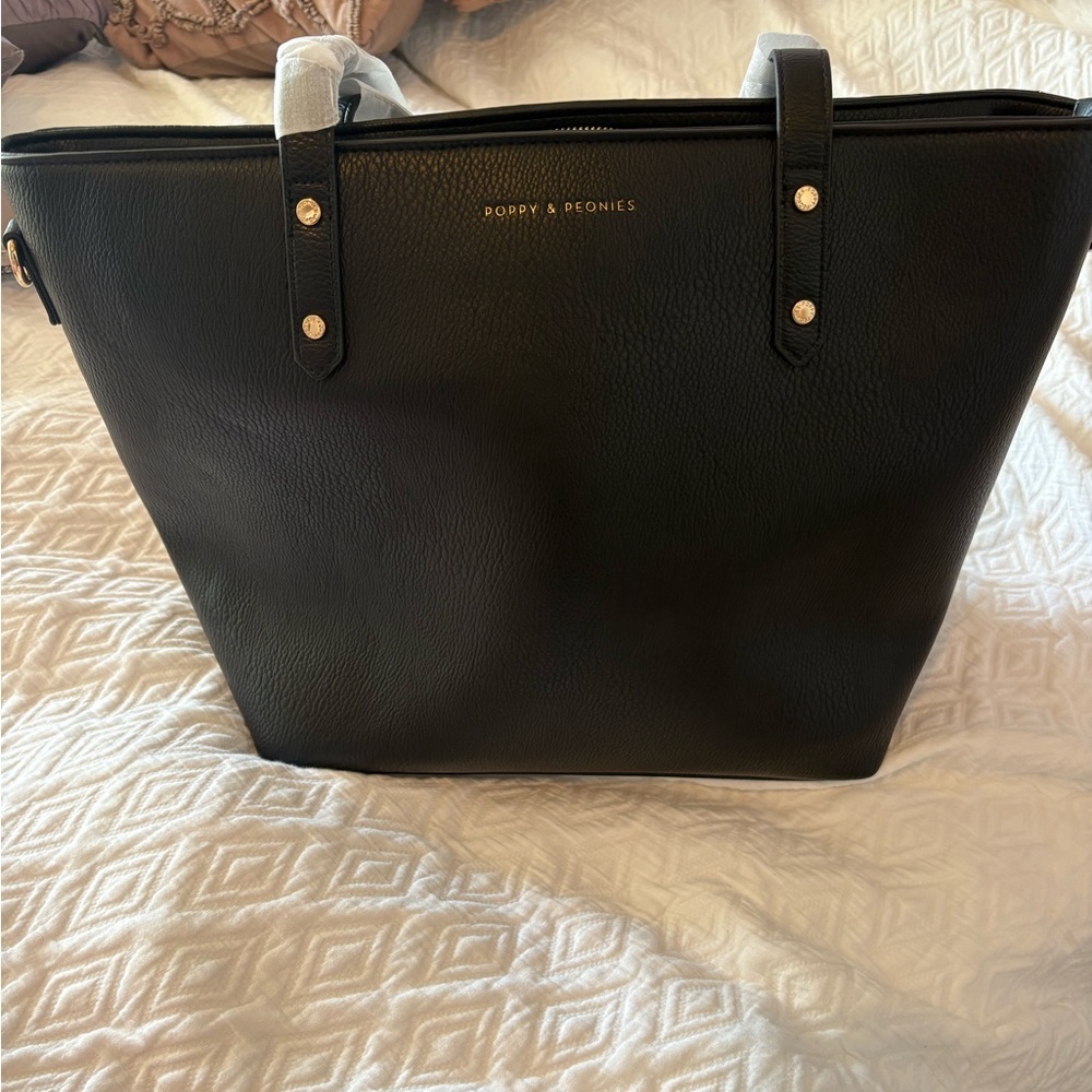 Poppy & Peonies Elegant Black Tote